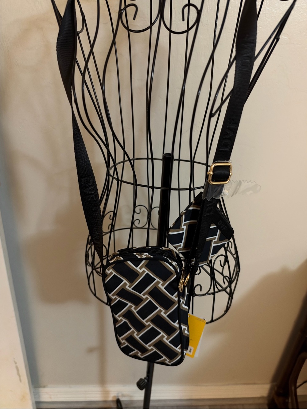 Diane Von Furstenberg Black and Cream Geometric Phone Crossbody Case